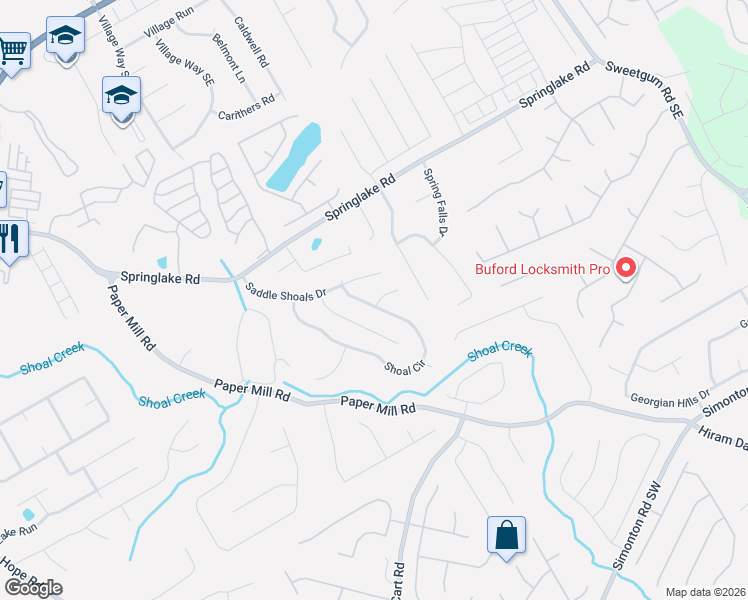 map of restaurants, bars, coffee shops, grocery stores, and more near 757 Shoal Circle in Lawrenceville