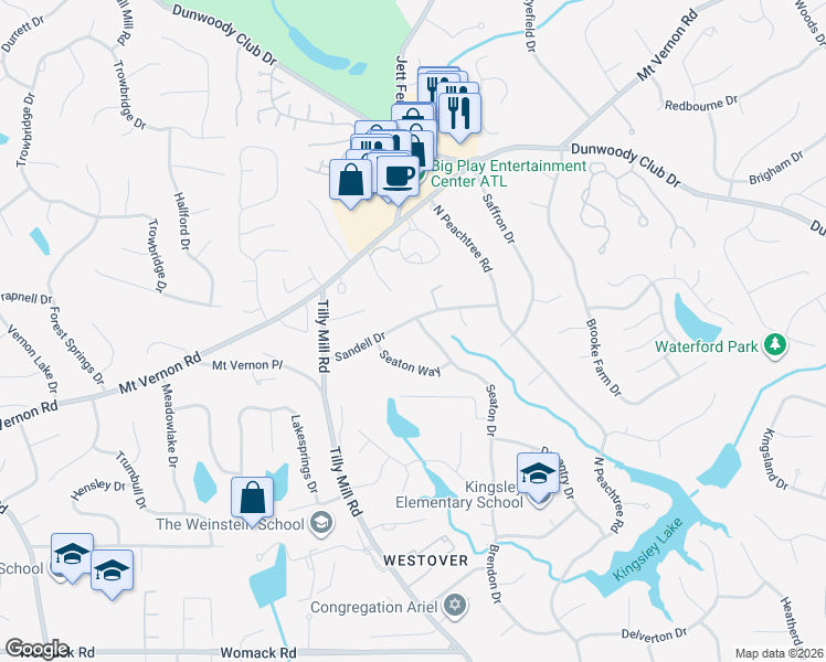 map of restaurants, bars, coffee shops, grocery stores, and more near 5422 Seaton Drive in Dunwoody