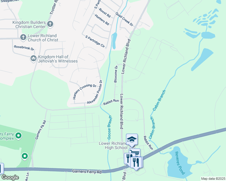 map of restaurants, bars, coffee shops, grocery stores, and more near 121 Bloxome Drive in Hopkins