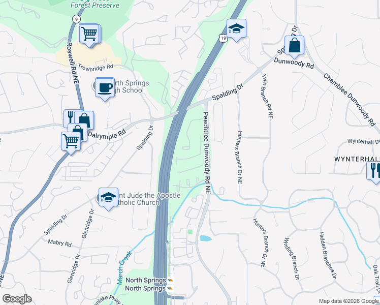 map of restaurants, bars, coffee shops, grocery stores, and more near 7450 Talbot Colony Northeast in Atlanta