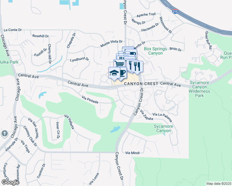 map of restaurants, bars, coffee shops, grocery stores, and more near 1000 Central Avenue in Riverside