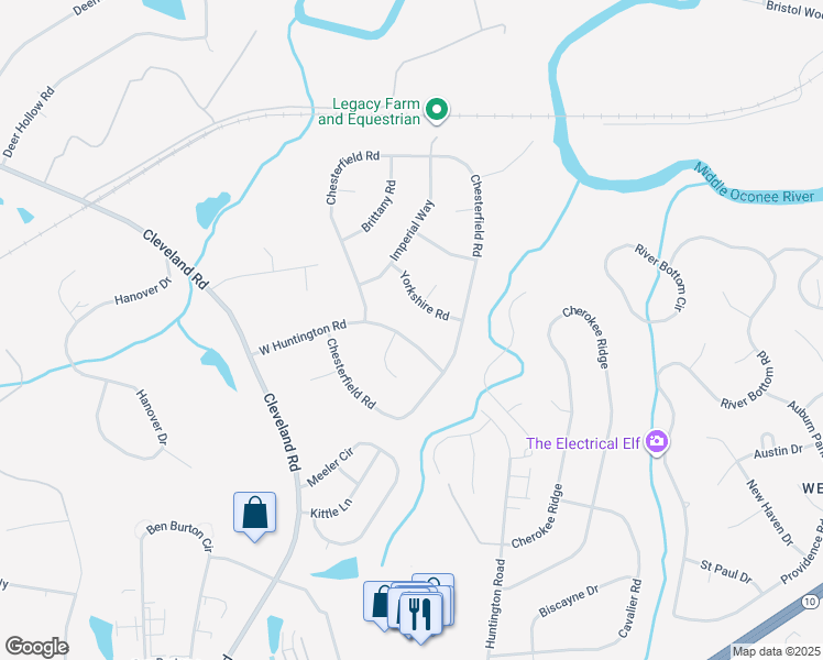 map of restaurants, bars, coffee shops, grocery stores, and more near 243 West Huntington Road in Bogart