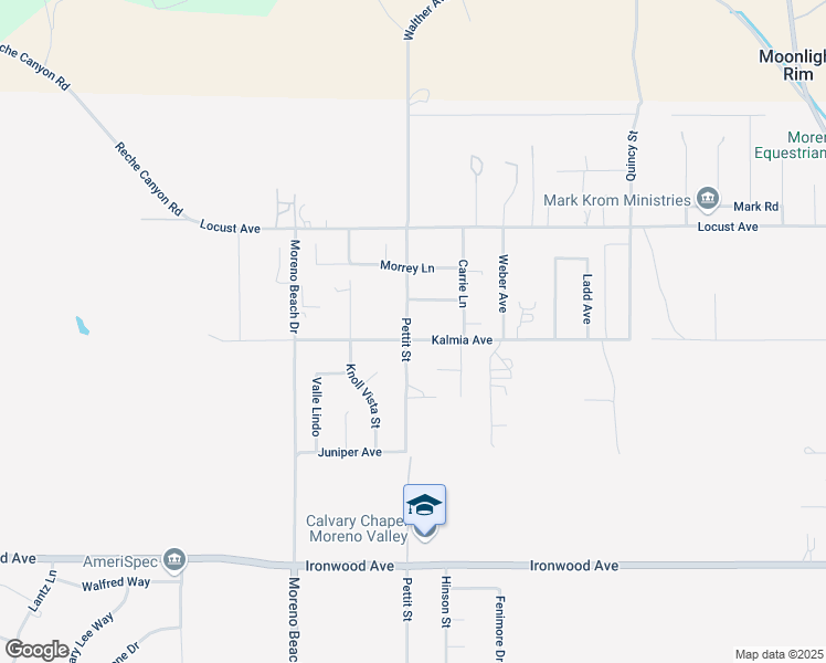 map of restaurants, bars, coffee shops, grocery stores, and more near 28010 Kalmia Avenue in Moreno Valley