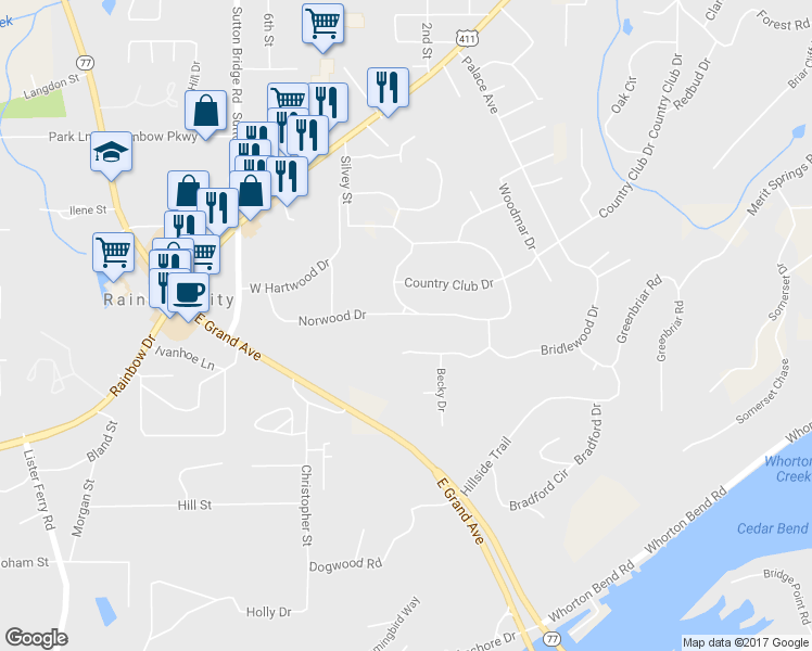 map of restaurants, bars, coffee shops, grocery stores, and more near 401 Wildhaven Cir in Gadsden