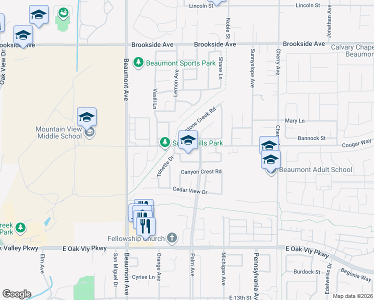 map of restaurants, bars, coffee shops, grocery stores, and more near 646 Weng Star Street in Beaumont