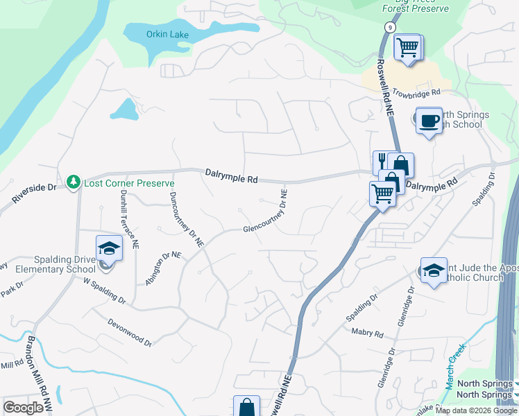 map of restaurants, bars, coffee shops, grocery stores, and more near 435 Grenock Cir NE in Atlanta