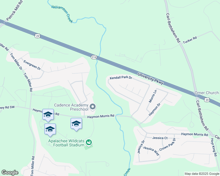 map of restaurants, bars, coffee shops, grocery stores, and more near 901 Kendall Park Dr in Winder