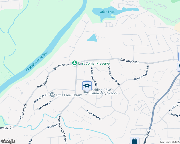 map of restaurants, bars, coffee shops, grocery stores, and more near 7260 Dunhill Terrace Northeast in Atlanta
