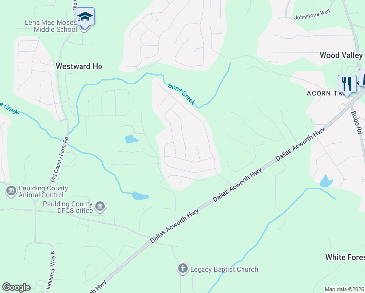 map of restaurants, bars, coffee shops, grocery stores, and more near 216 Fox Knoll Trail in Dallas