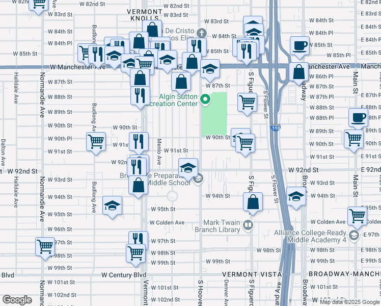 map of restaurants, bars, coffee shops, grocery stores, and more near 9101 Orchard Avenue in Los Angeles