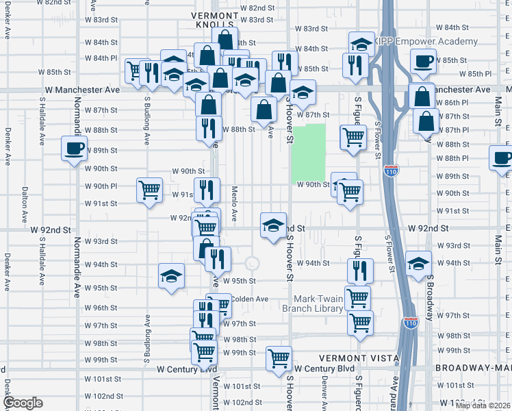 map of restaurants, bars, coffee shops, grocery stores, and more near 9101 Orchard Avenue in Los Angeles