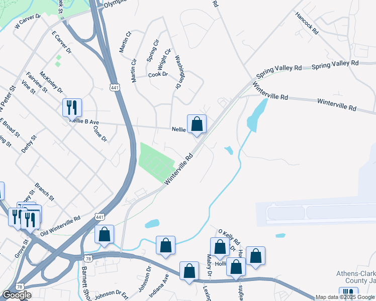 map of restaurants, bars, coffee shops, grocery stores, and more near 937-963 Winterville Road in Athens