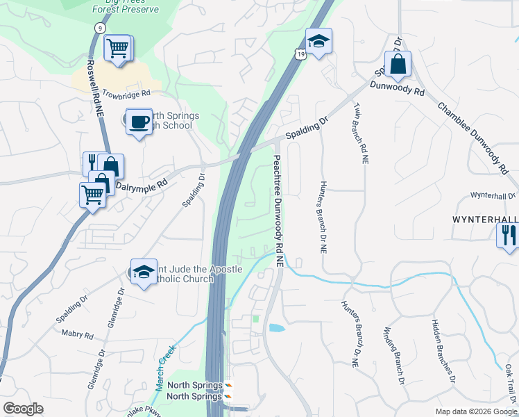 map of restaurants, bars, coffee shops, grocery stores, and more near 7450 Talbot Colony Northeast in Atlanta