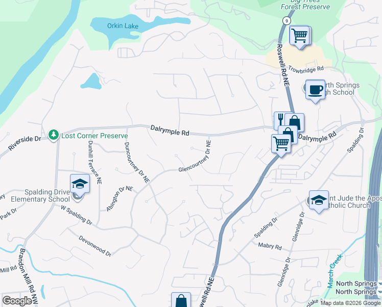 map of restaurants, bars, coffee shops, grocery stores, and more near 435 Grenock Circle Northeast in Atlanta