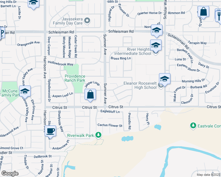 map of restaurants, bars, coffee shops, grocery stores, and more near 13372 Cool Meadow Drive in Corona