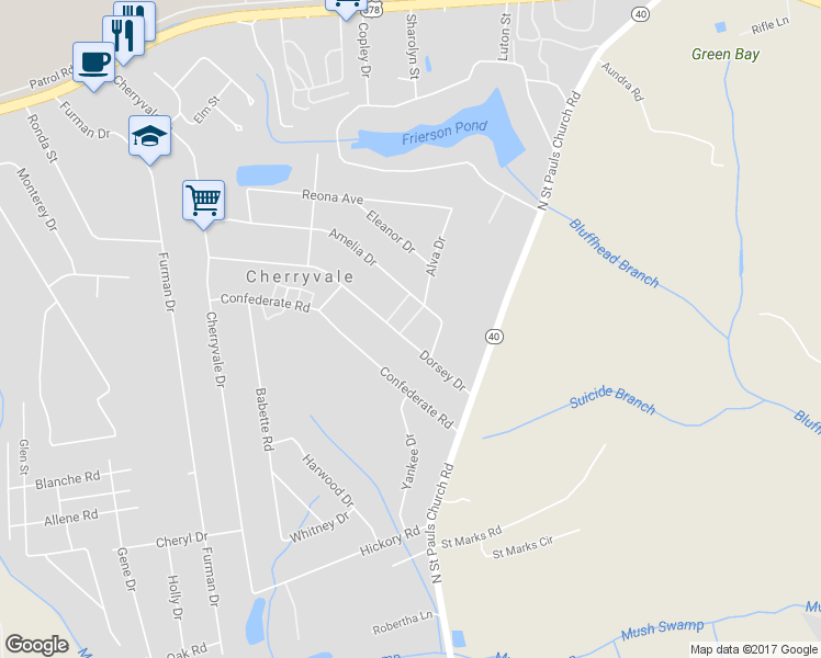 map of restaurants, bars, coffee shops, grocery stores, and more near 4255 Dorsey Drive in Sumter