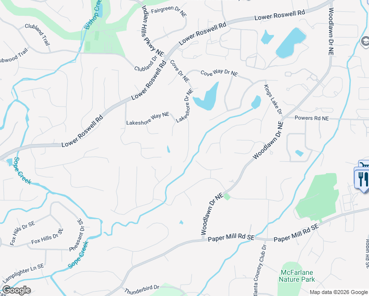 map of restaurants, bars, coffee shops, grocery stores, and more near 191 Kings Row Northeast in Marietta