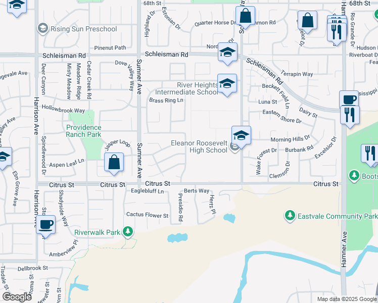 map of restaurants, bars, coffee shops, grocery stores, and more near 7374 Country Fair Drive in Corona