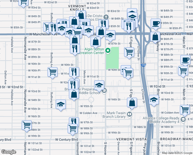 map of restaurants, bars, coffee shops, grocery stores, and more near 9101 Orchard Avenue in Los Angeles
