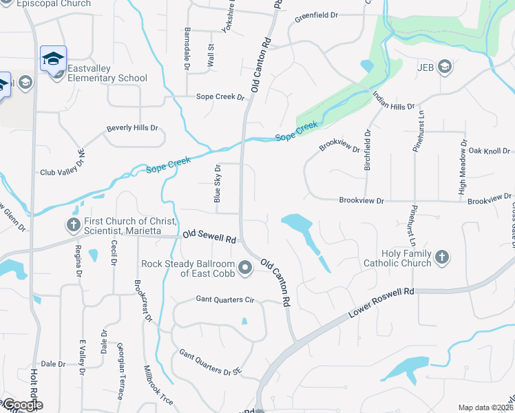 map of restaurants, bars, coffee shops, grocery stores, and more near 150 Blue Sky Drive in Marietta