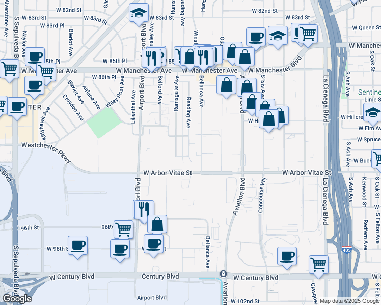 map of restaurants, bars, coffee shops, grocery stores, and more near 9034 Reading Avenue in Los Angeles