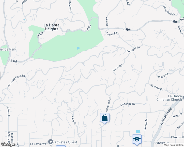 map of restaurants, bars, coffee shops, grocery stores, and more near 980 Dorothea Road in La Habra Heights
