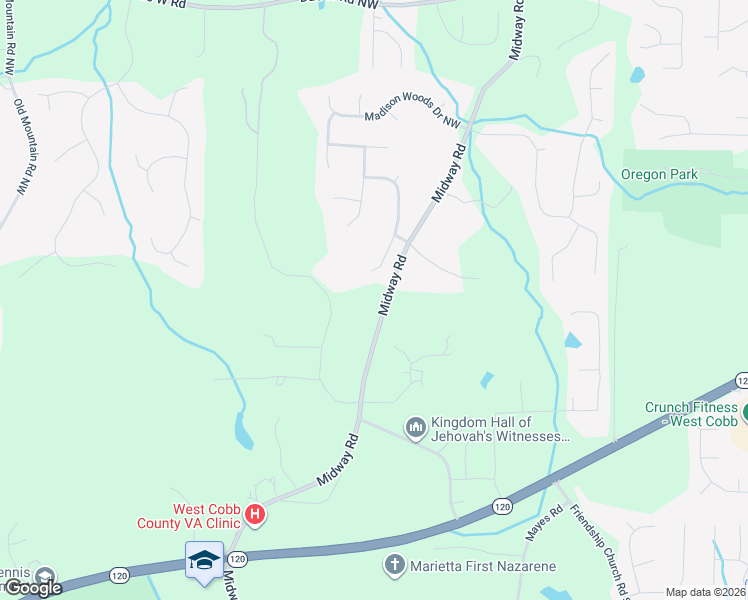 map of restaurants, bars, coffee shops, grocery stores, and more near 126 Midway Road in Marietta
