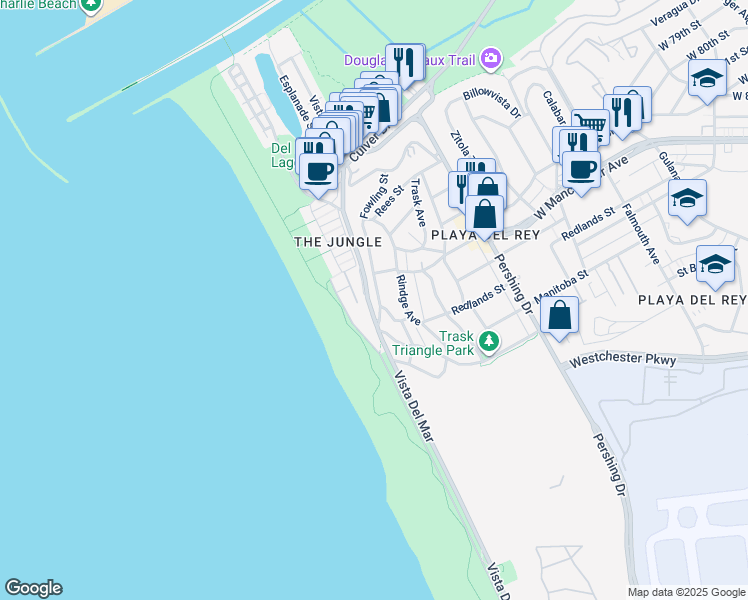 map of restaurants, bars, coffee shops, grocery stores, and more near 7331 Vista Del Mar Lane in Los Angeles