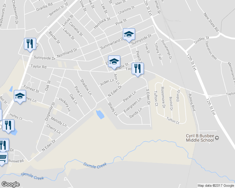 map of restaurants, bars, coffee shops, grocery stores, and more near 207 North Eden Drive in West Columbia