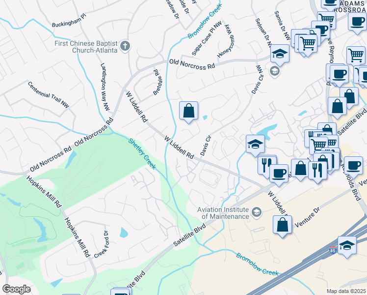 map of restaurants, bars, coffee shops, grocery stores, and more near 4274 Berkeley Mill Close Northwest in Duluth