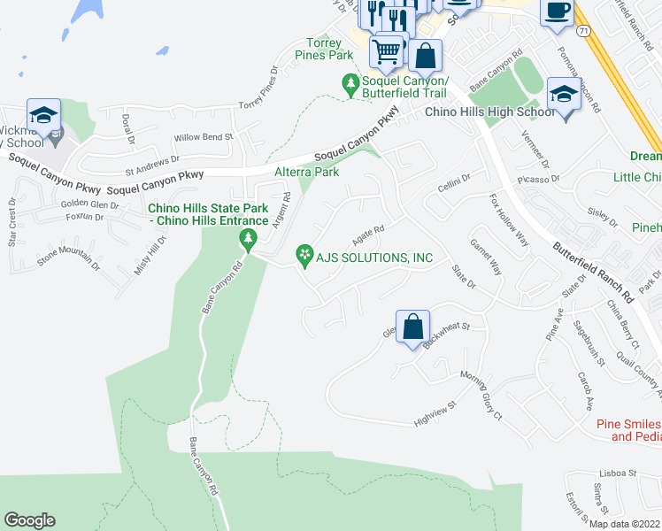 map of restaurants, bars, coffee shops, grocery stores, and more near 4938 Citron Court in Chino Hills