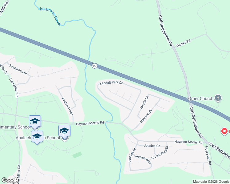 map of restaurants, bars, coffee shops, grocery stores, and more near 723 Fletcher Drive in Winder