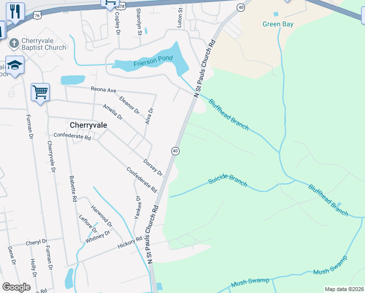 map of restaurants, bars, coffee shops, grocery stores, and more near 1945 North Street Pauls Church Road in Sumter