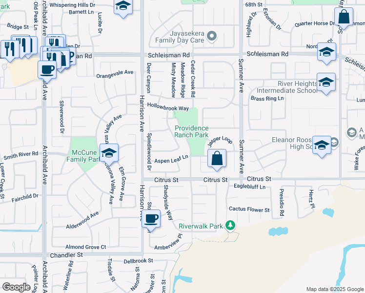 map of restaurants, bars, coffee shops, grocery stores, and more near 7377 Cobble Creek Drive in Corona