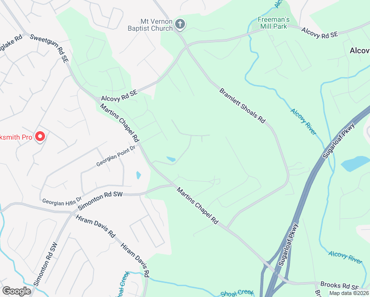 map of restaurants, bars, coffee shops, grocery stores, and more near 1290 Martins Down Drive Southeast in Lawrenceville