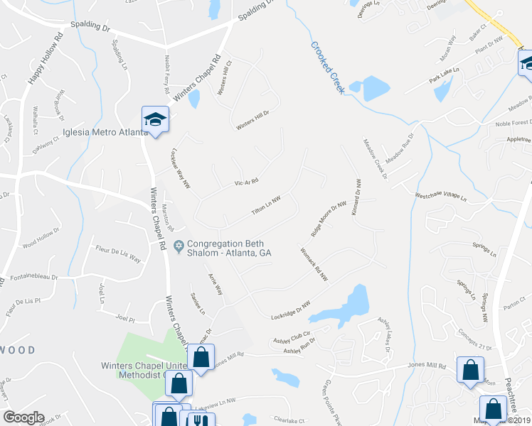map of restaurants, bars, coffee shops, grocery stores, and more near 6784 Tilton Lane Northwest in Doraville