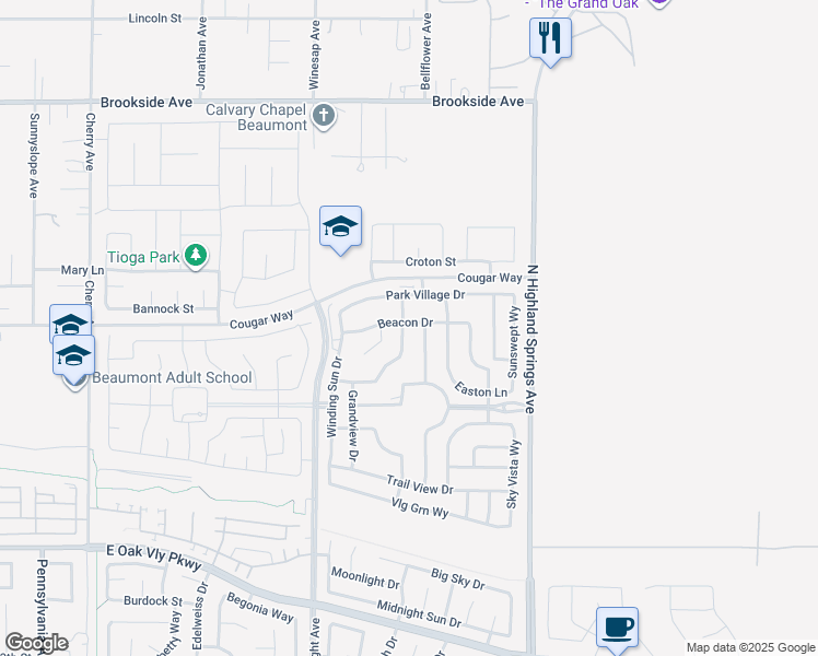 map of restaurants, bars, coffee shops, grocery stores, and more near 1582 Harmonie Lane in Beaumont