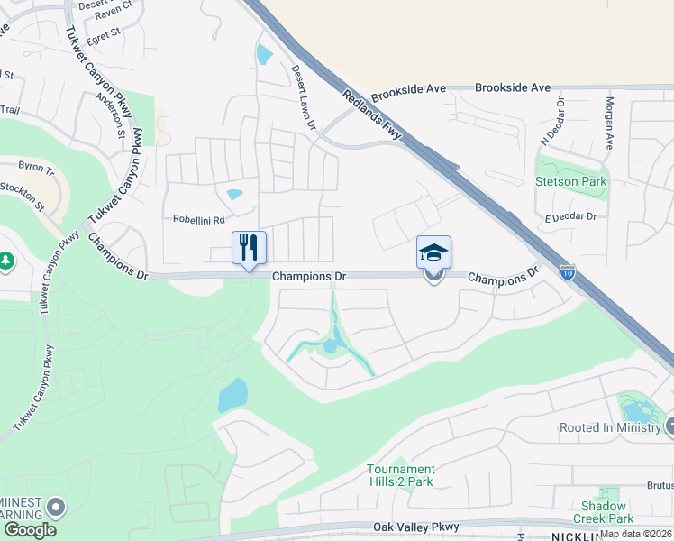 map of restaurants, bars, coffee shops, grocery stores, and more near 36286 Eagle Lane in Beaumont