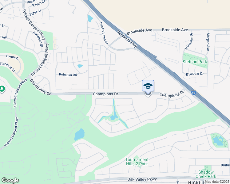 map of restaurants, bars, coffee shops, grocery stores, and more near Champions Drive in Calimesa