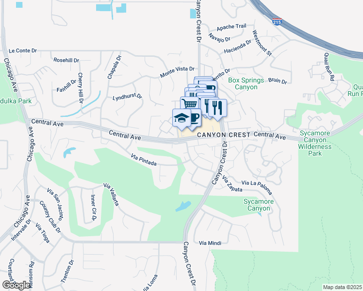 map of restaurants, bars, coffee shops, grocery stores, and more near 1000 Central Avenue in Riverside