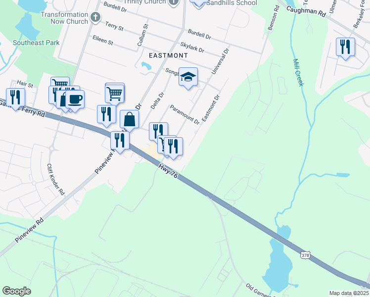 map of restaurants, bars, coffee shops, grocery stores, and more near 801 Eastmont Drive in Columbia