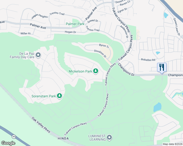 map of restaurants, bars, coffee shops, grocery stores, and more near 11474 Jacobsen Road in Calimesa