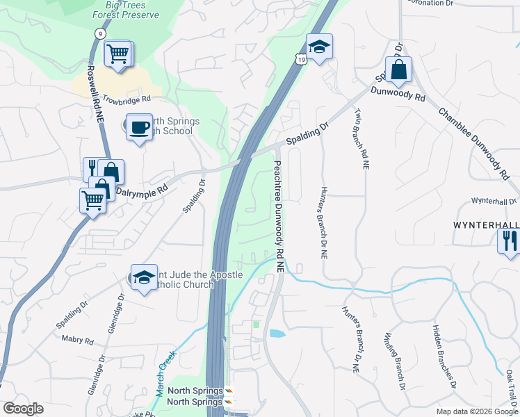 map of restaurants, bars, coffee shops, grocery stores, and more near 7450 Talbot Colony Northeast in Atlanta