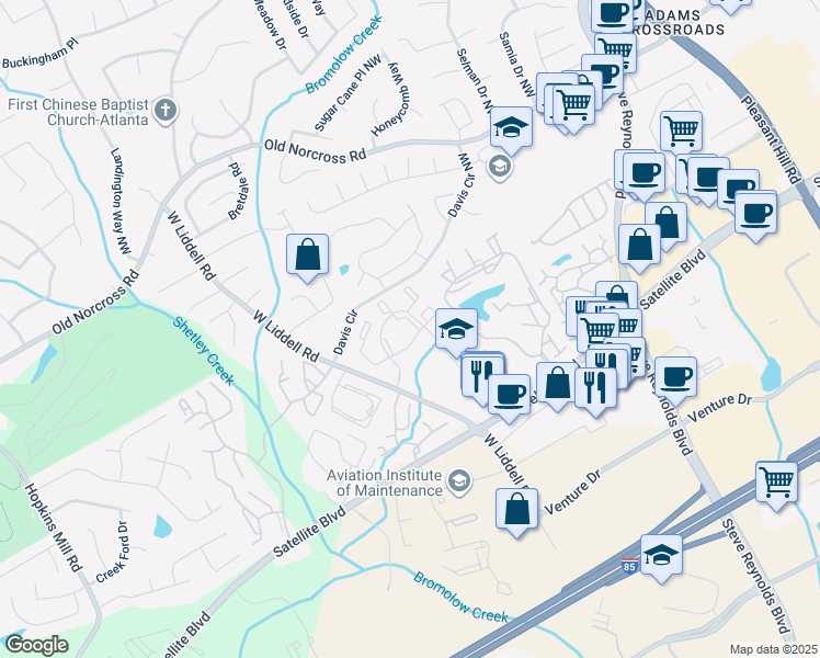 map of restaurants, bars, coffee shops, grocery stores, and more near 2310 Club Place in Duluth