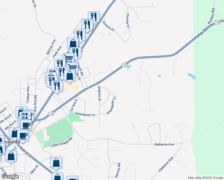map of restaurants, bars, coffee shops, grocery stores, and more near 3 Greenbriar Lane in Oneonta