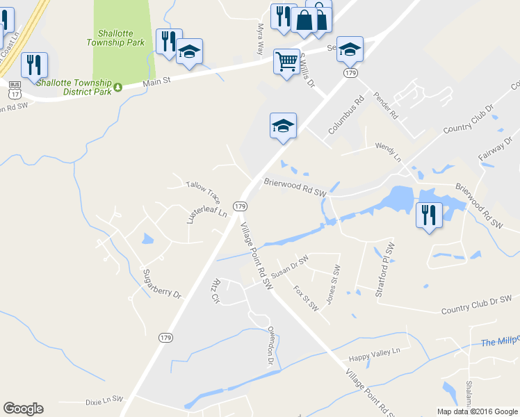 map of restaurants, bars, coffee shops, grocery stores, and more near 246 Heron Court Southwest in Shallotte