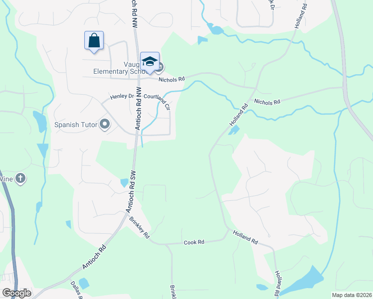 map of restaurants, bars, coffee shops, grocery stores, and more near 842 Holland Road in Powder Springs