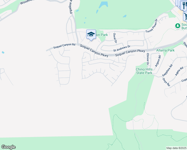 map of restaurants, bars, coffee shops, grocery stores, and more near 4197 Stone Mountain Drive in Chino Hills