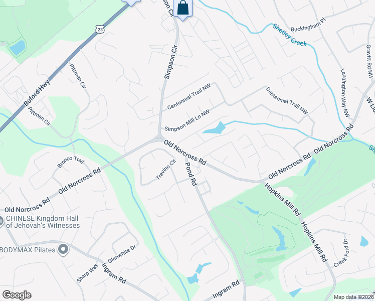 map of restaurants, bars, coffee shops, grocery stores, and more near 4630 Old Norcross Road in Duluth