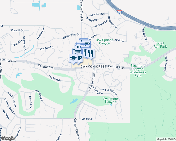 map of restaurants, bars, coffee shops, grocery stores, and more near 920 Central Avenue in Riverside